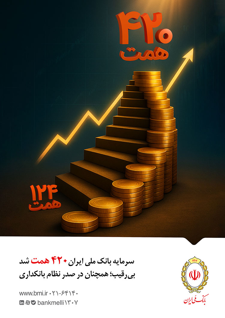 سرمایه بانک ملی ایران ۴۲۰ همت شد / بیرقیب؛ همچنان در صدر نظام بانکداری سرمایه بانک ملی ایران ۴۲۰ همت شد / بیرقیب؛ همچنان در صدر نظام بانکداری