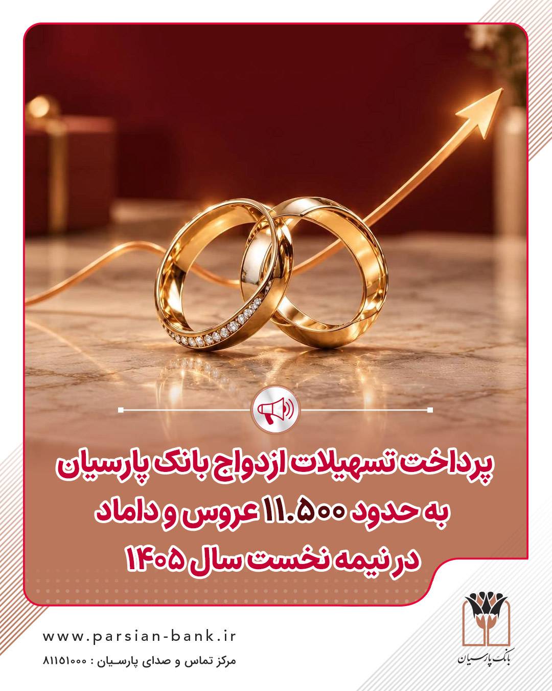 پرداخت تسهیلات ازدواج بانک پارسیان به حدود ۱۱ هزار و ۵۰۰ عروس و داماد در نیمه نخست سال ۱۴۰۵